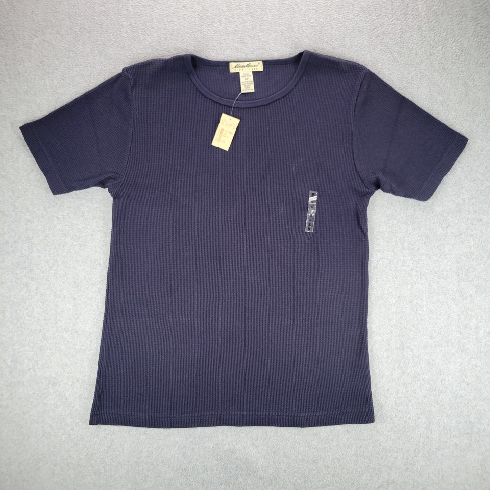 Eddie Bauer Thermal Tee Womens Small Blue Short Sleeve Waffle Knit Cotton Iolite
